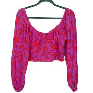 Billabong Summer Floral Woven CropTop with Long Sleeves, Size M